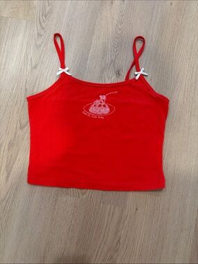 Red Spaghetti-Strap Crop Tank Top